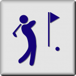Outline of a golfer with flag and ball